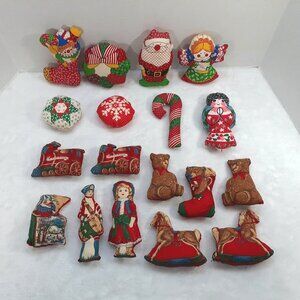 Vintage Christmas Ornaments Stuffed Plush Lot Of 18 Handmade Cloth Holiday